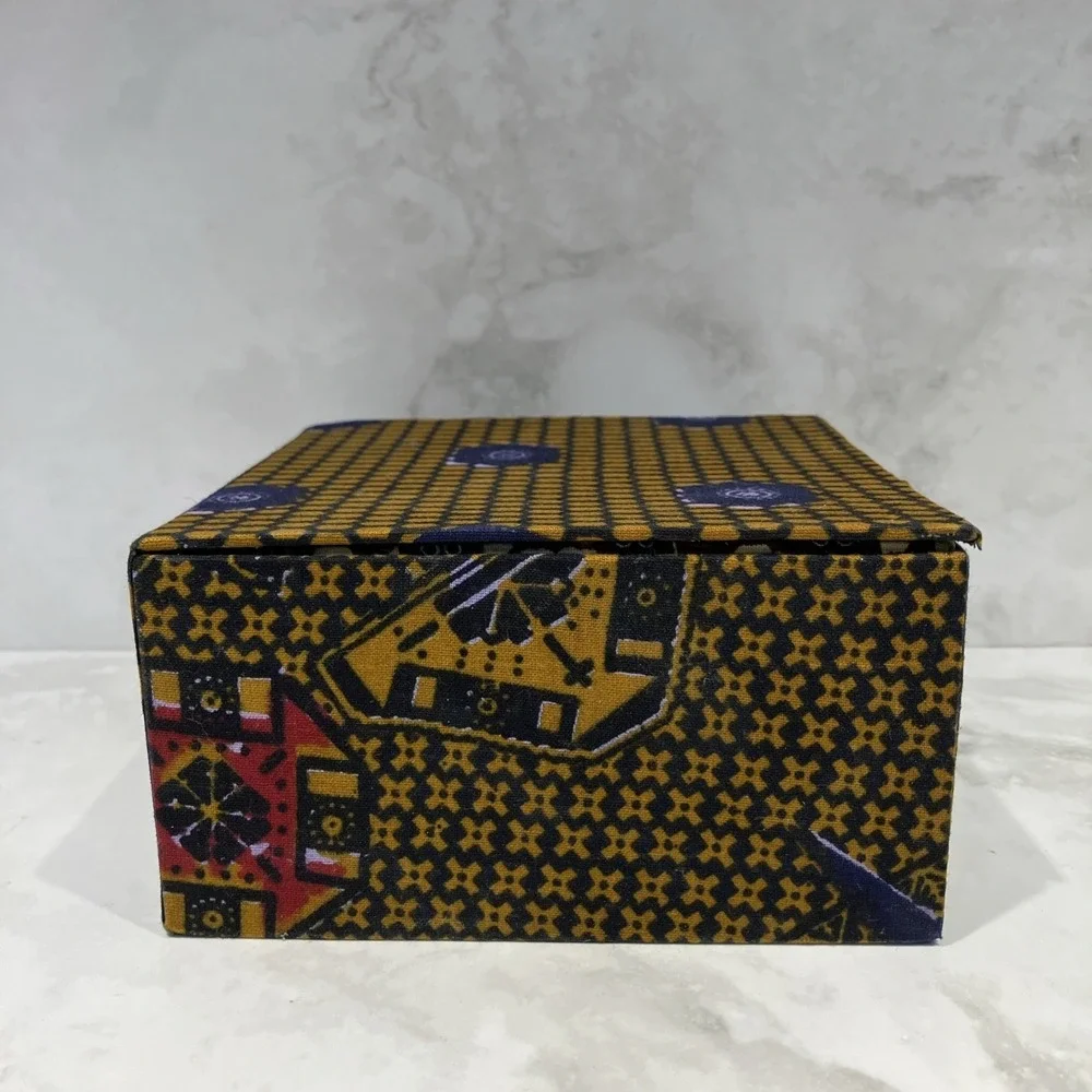 Fabric Keepsake Gift Box Geometric Boho Print Purple Red Gold Velour Lining  6